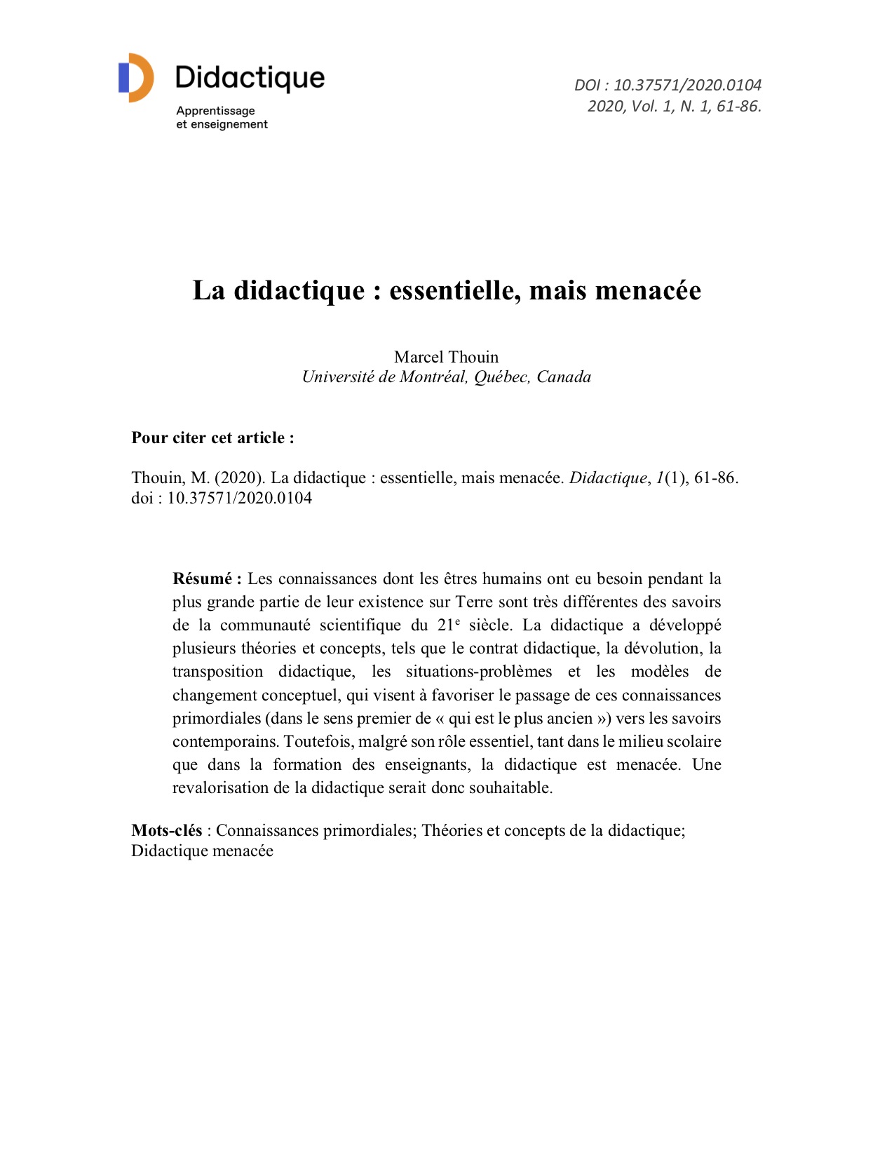 Page couverture du quatrième article