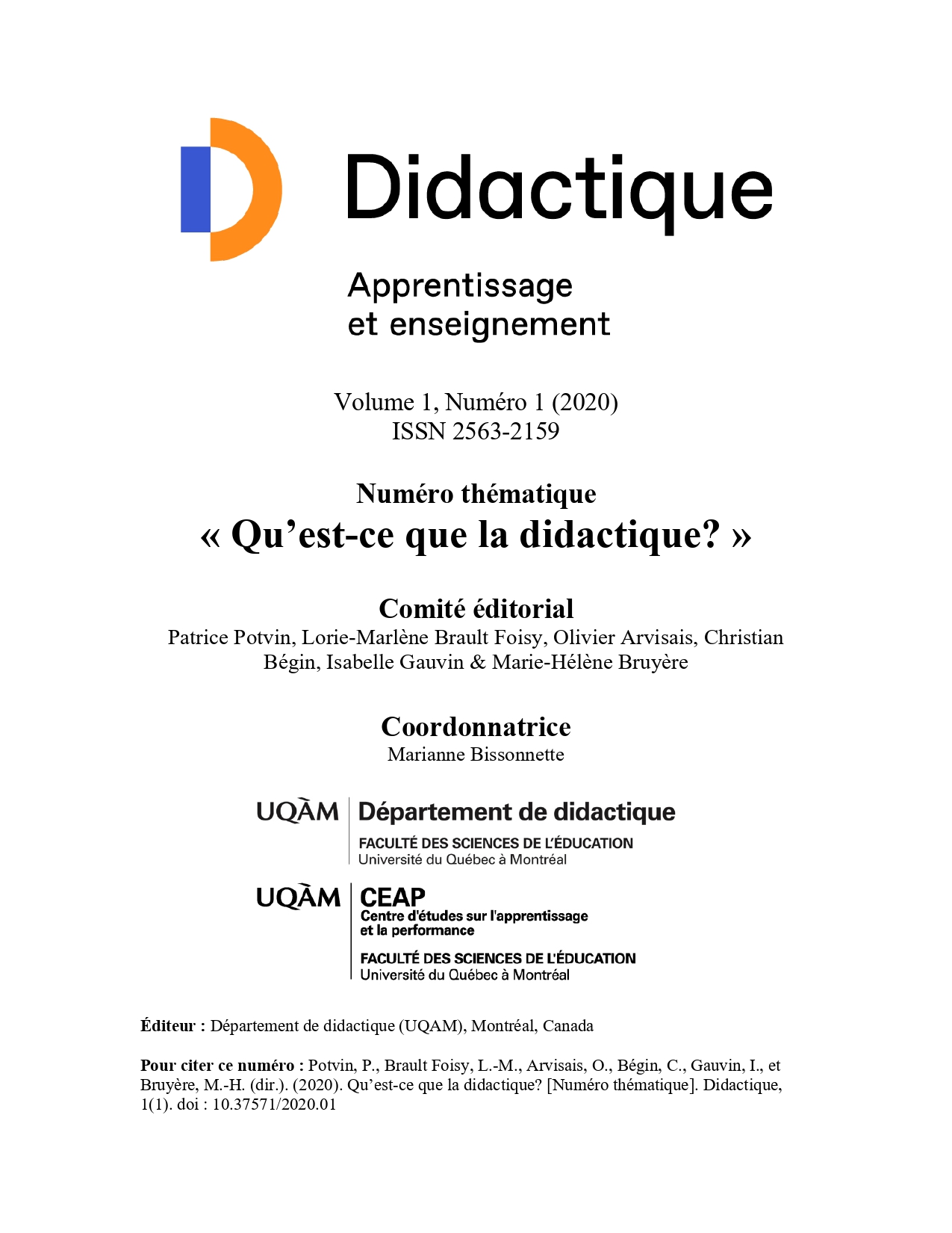 Page couverture du numéro