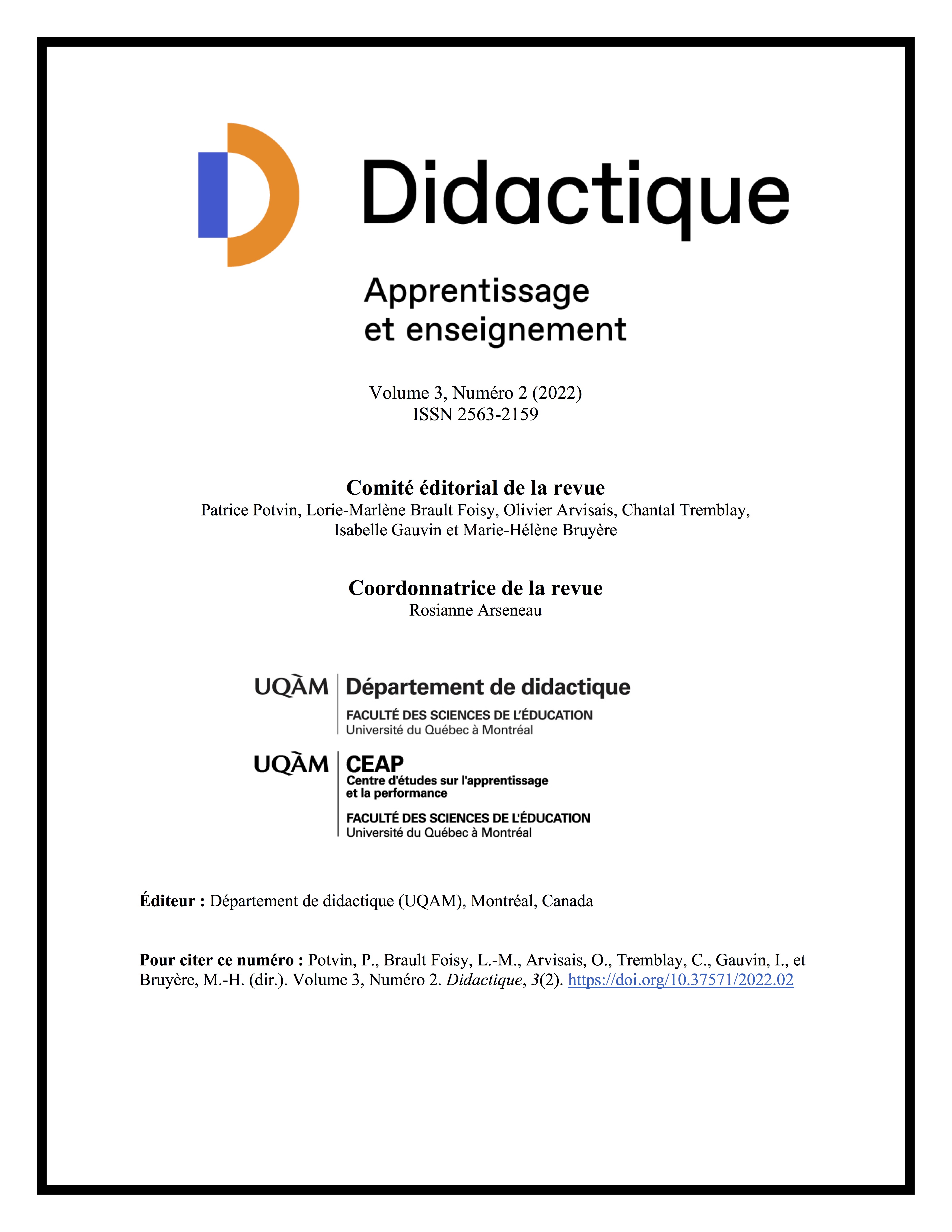 					Afficher Vol. 3 No. 2 (2022): Volume 3, Numéro 2
				